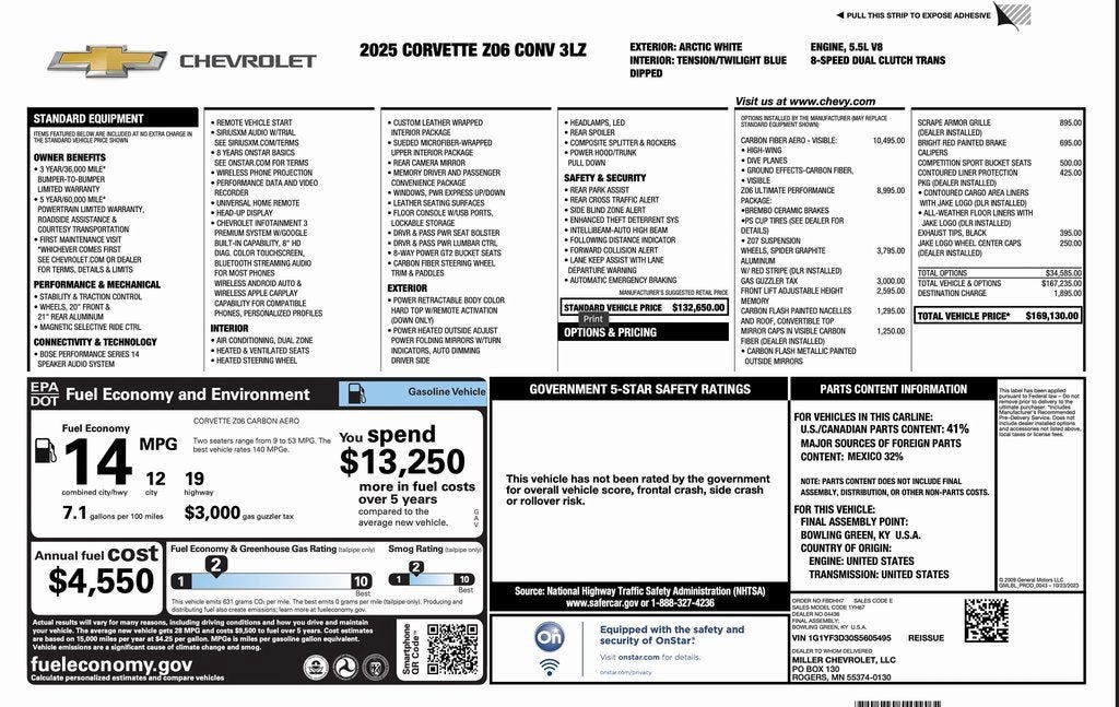 2025 Chevrolet Corvette Z06 3LZ Convertible RWD